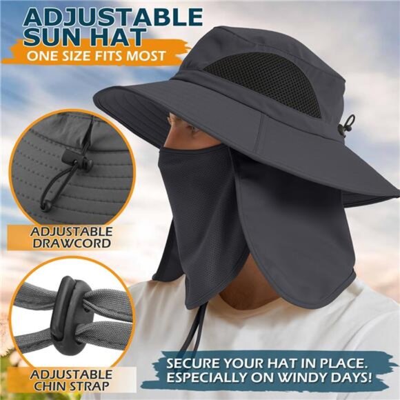 Fishing Hat with Neck Flap, UV Protection Wide Brim Sun Hat for Men Women - Picture 5 of 7